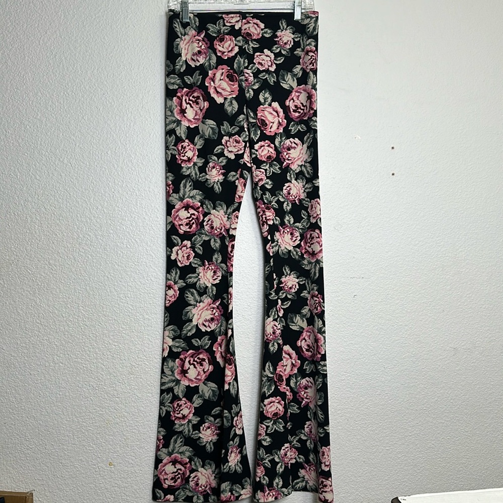 Show Me Your MuMu Floral Boot Cut Pants - Black and Pink